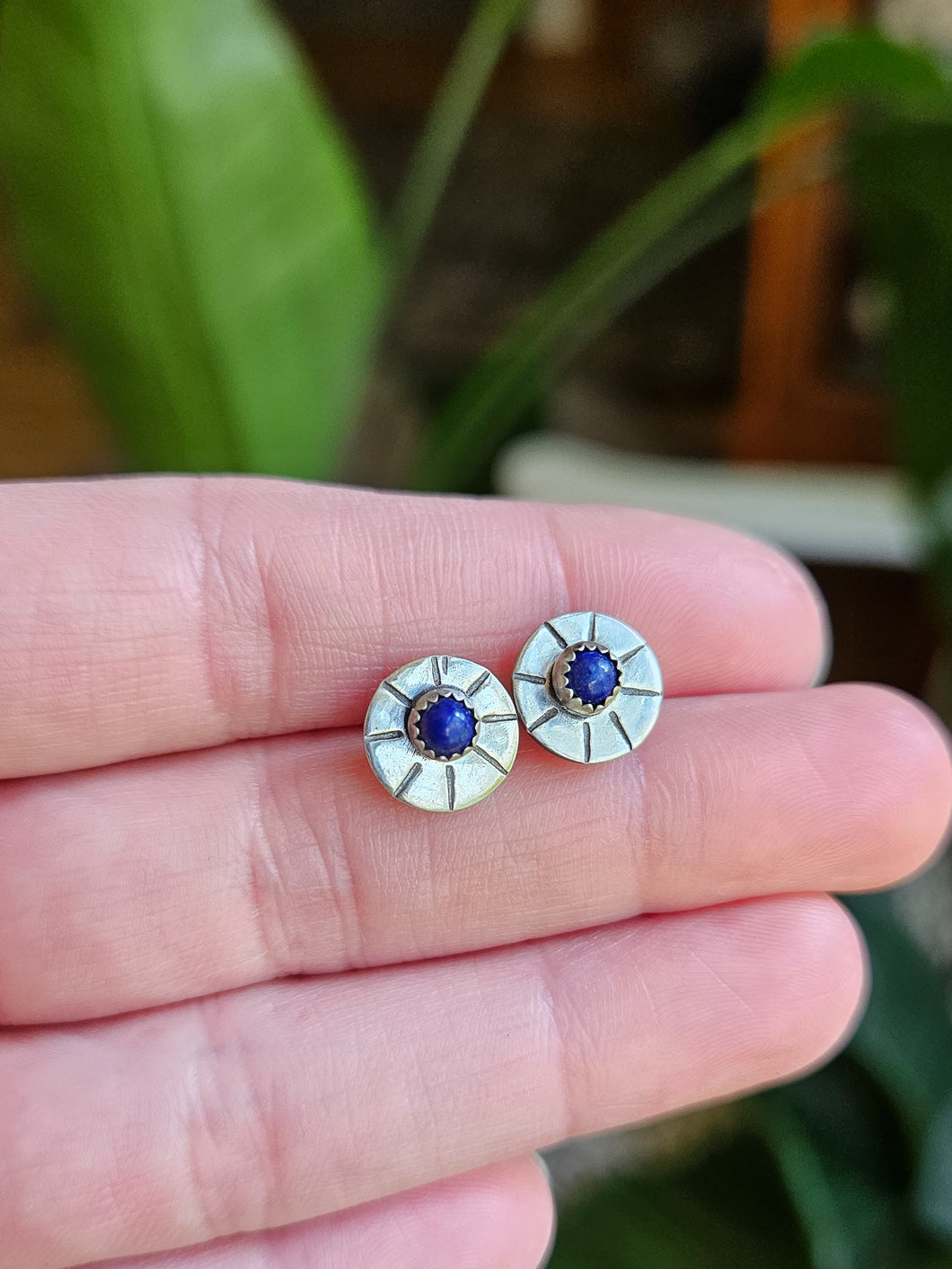 Circle Stamped Stud Earrings - Choose your stone